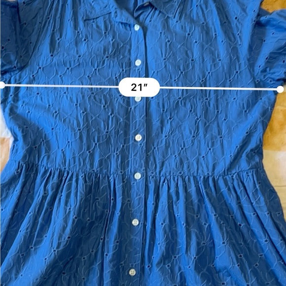 J. Crew Eyelet Blue Long-Sleeve Shirt Dress 10 - Picture 8 of 10
